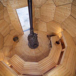 egg-shaped sauna inside
